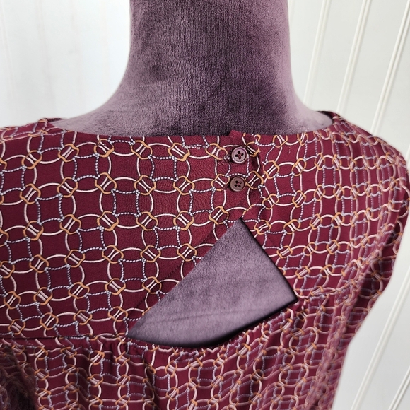 Loft Ann Taylor Burgundy Long Sleeve Red Patterned Keyhole Long Sleeve Blouse S - Picture 6 of 12